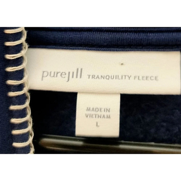 Pure Jill Tranquility Fleece Whipstitched Top Sz L Blue Soft Stretch Long Sleeve - Picture 3 of 11